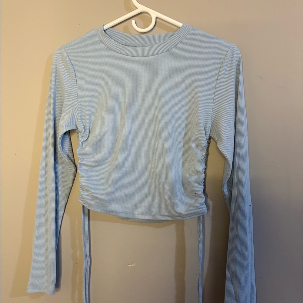 Light Blue Long Sleeve Ribbed Top